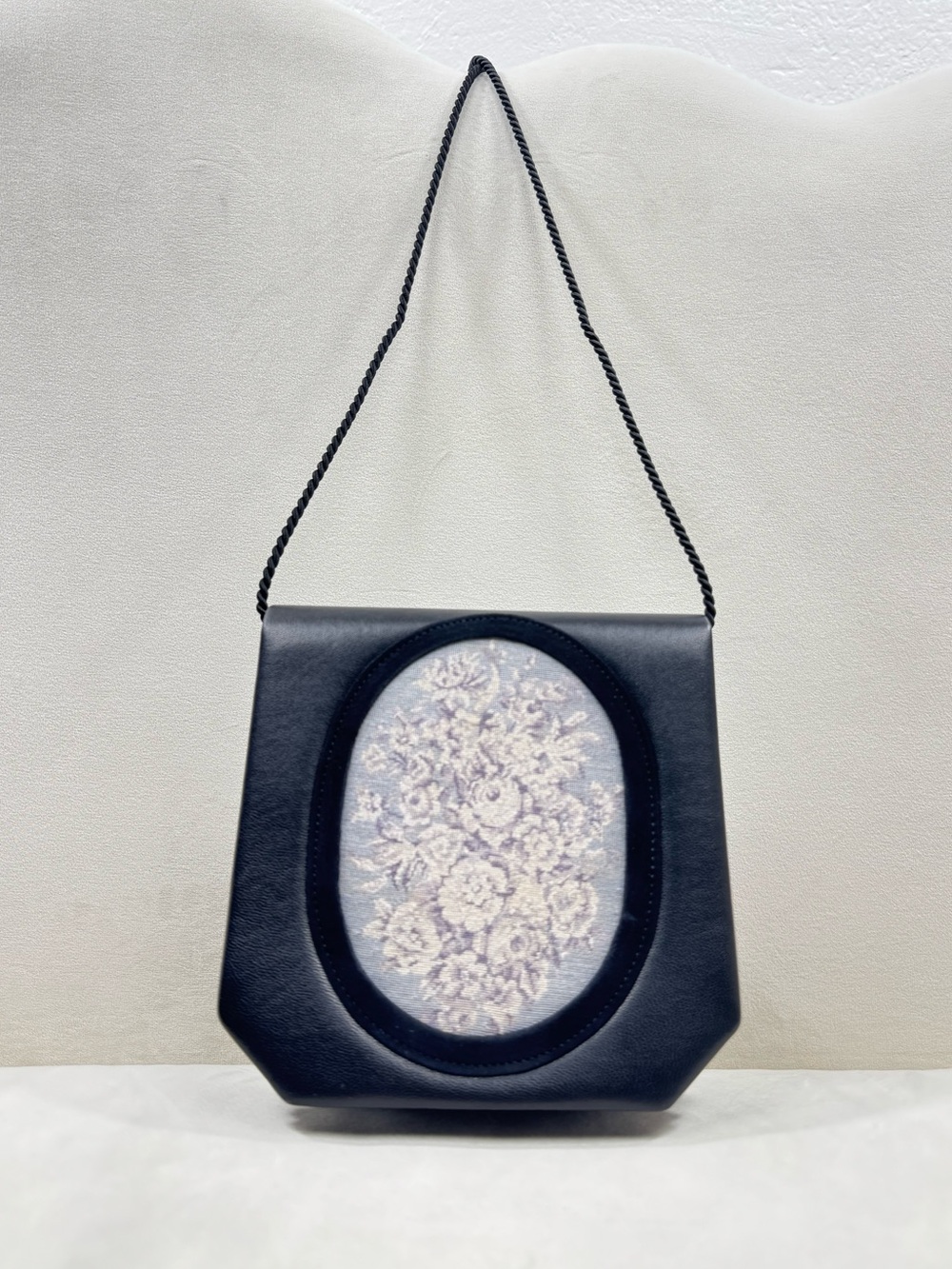 Vintage Mini Crossbody Bag Black Tapestry Medallion Suede Trim